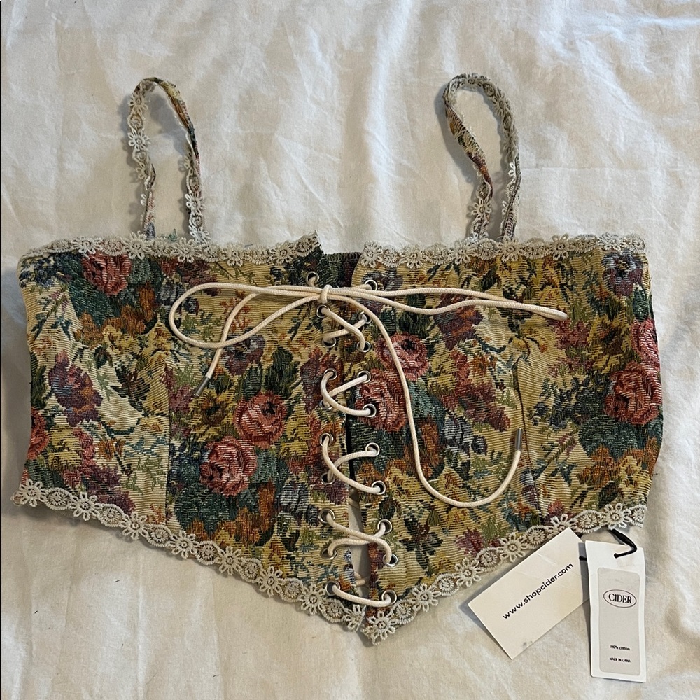 Cider Floral Lace-Up Camisole